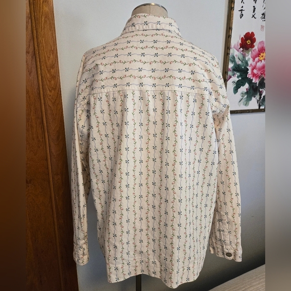 DAMSON MADDER FREE PEOPLE GOODNATURE ECRU FLORAL DENIM JACKET. SIZE 14. - Picture 4 of 11